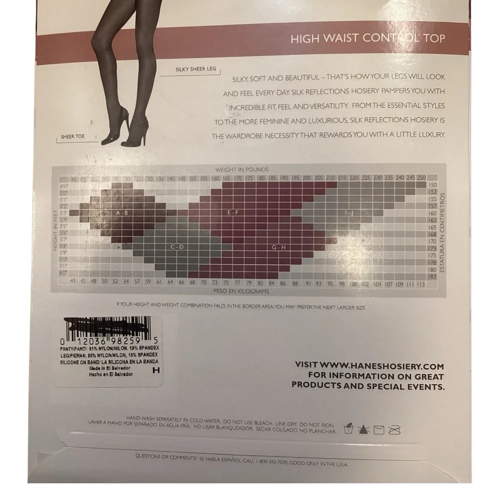 NEW Hanes Silk Reflections Barely Black High Waist Control Top Pantyhose E-F‎